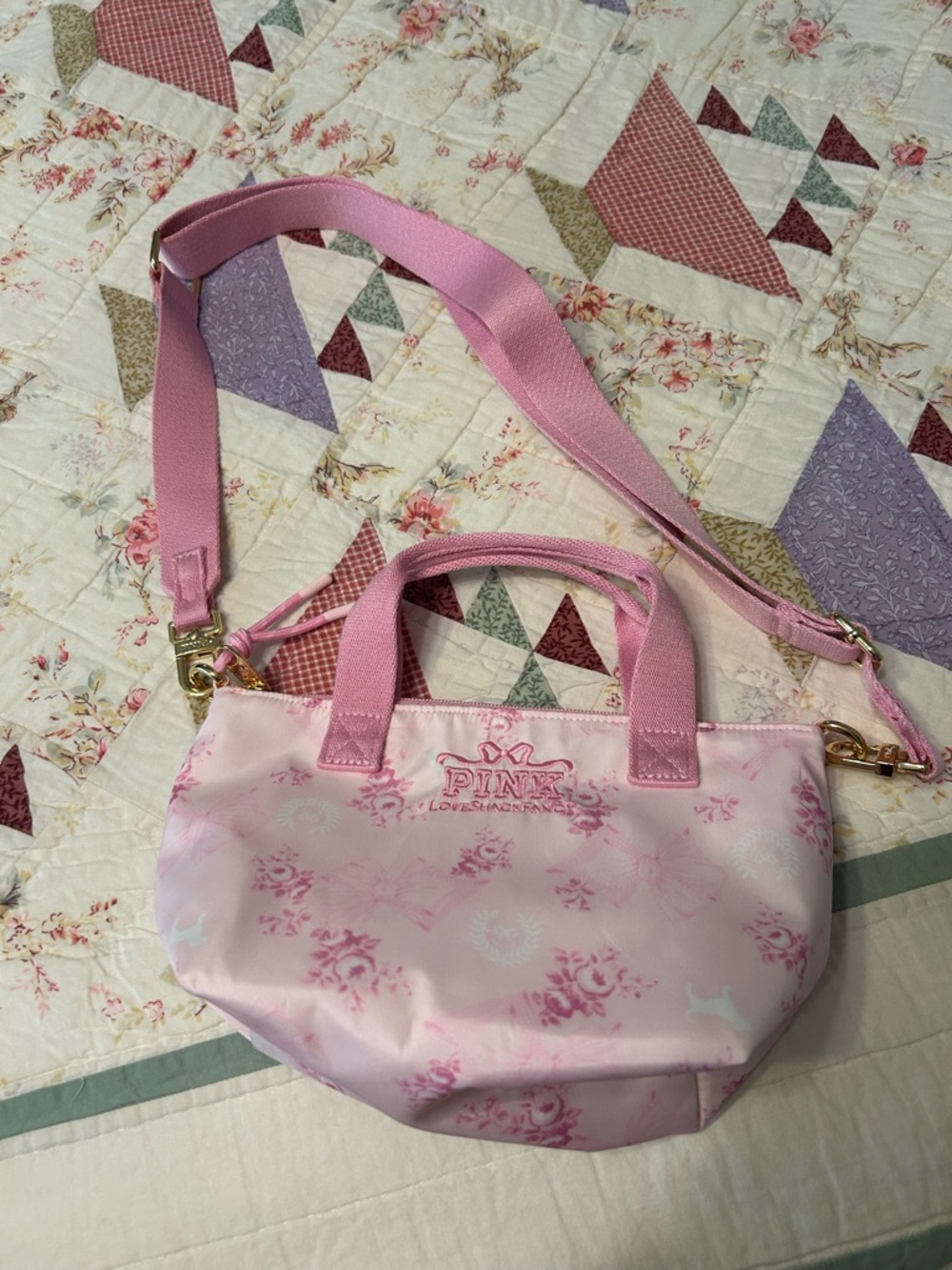 Pink love shack fancy collab mini purse rose print